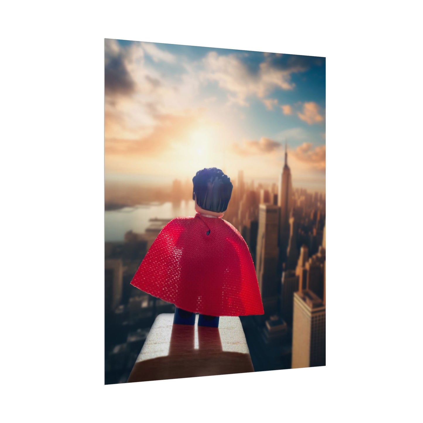 Hero with a Cape – Brick Figure Wall Art Print