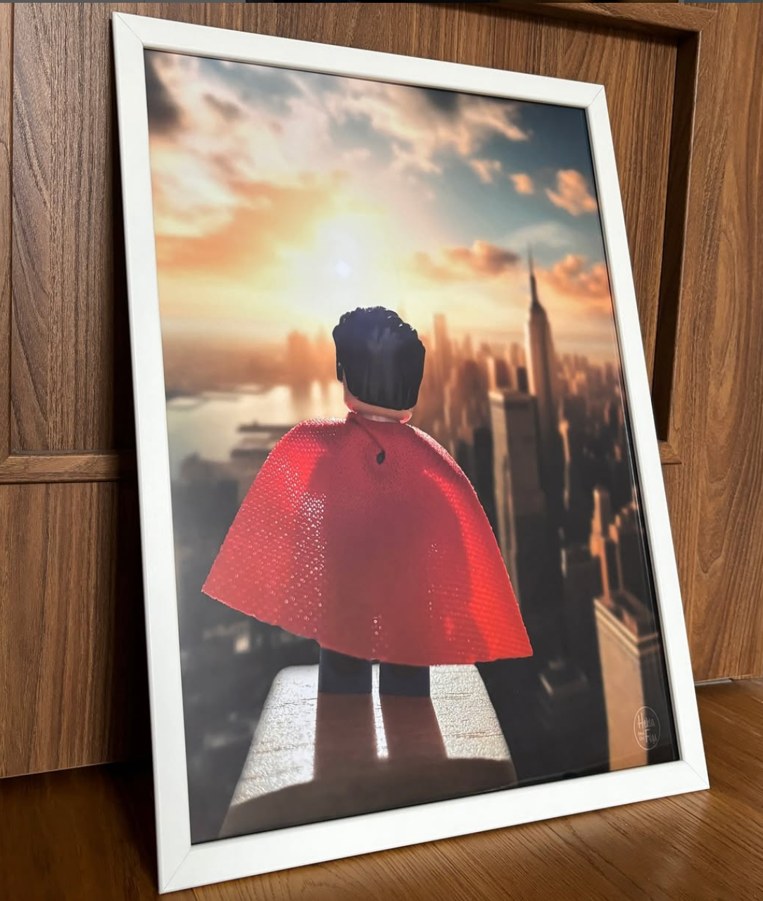 Hero with a Cape – Brick Figure Wall Art Print