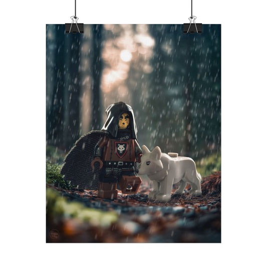 Fearless Warrior & Wolf – Vertical Fantasy Art Print for Home Decor