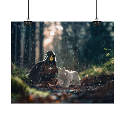 Fearless Warrior & Wolf – Horisontal Fantasy Art Print for Home Decor